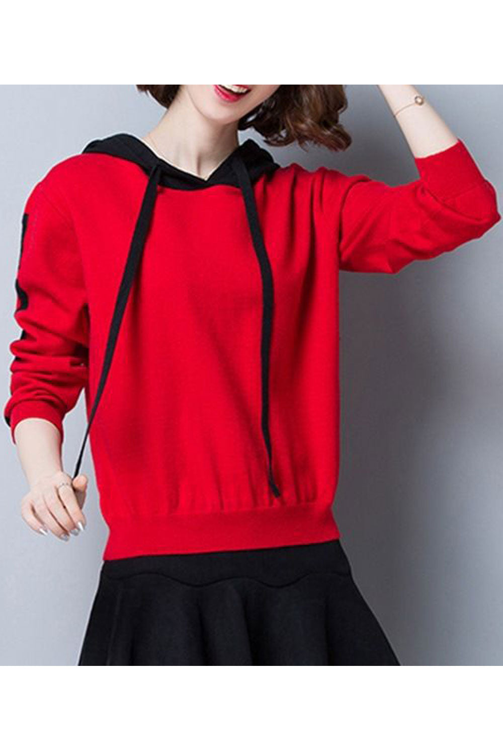 Women Contrast Color Hooded Neck Breathable Warm Hoodie
