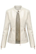 Women Zipper Closure Easy Solid Pattern Long Sleeve Comfy Leather Jacket