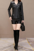 Women Slim Fit Style Breathable Long Sleeve Easy Zipper Styled Leather Jacket