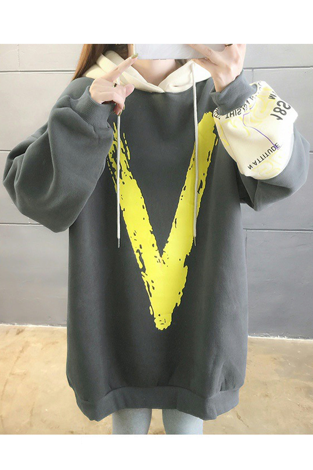 Women Solid Color Printed Loose Fit Wam Hoodie