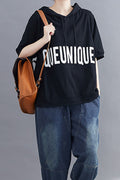 Women Fashionable Short Sleeve Solid Color Hoodie