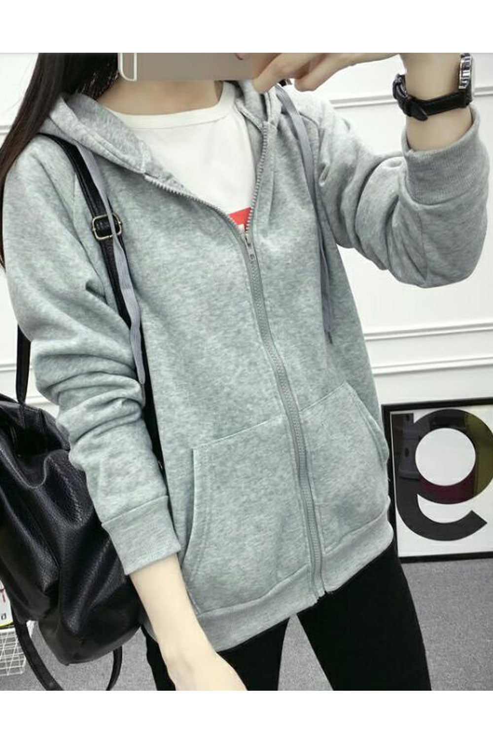 Women Easy Zip Up Closure Elegant Solid Pattern Long Sleeve Comfortable Winter Casual Hoodie