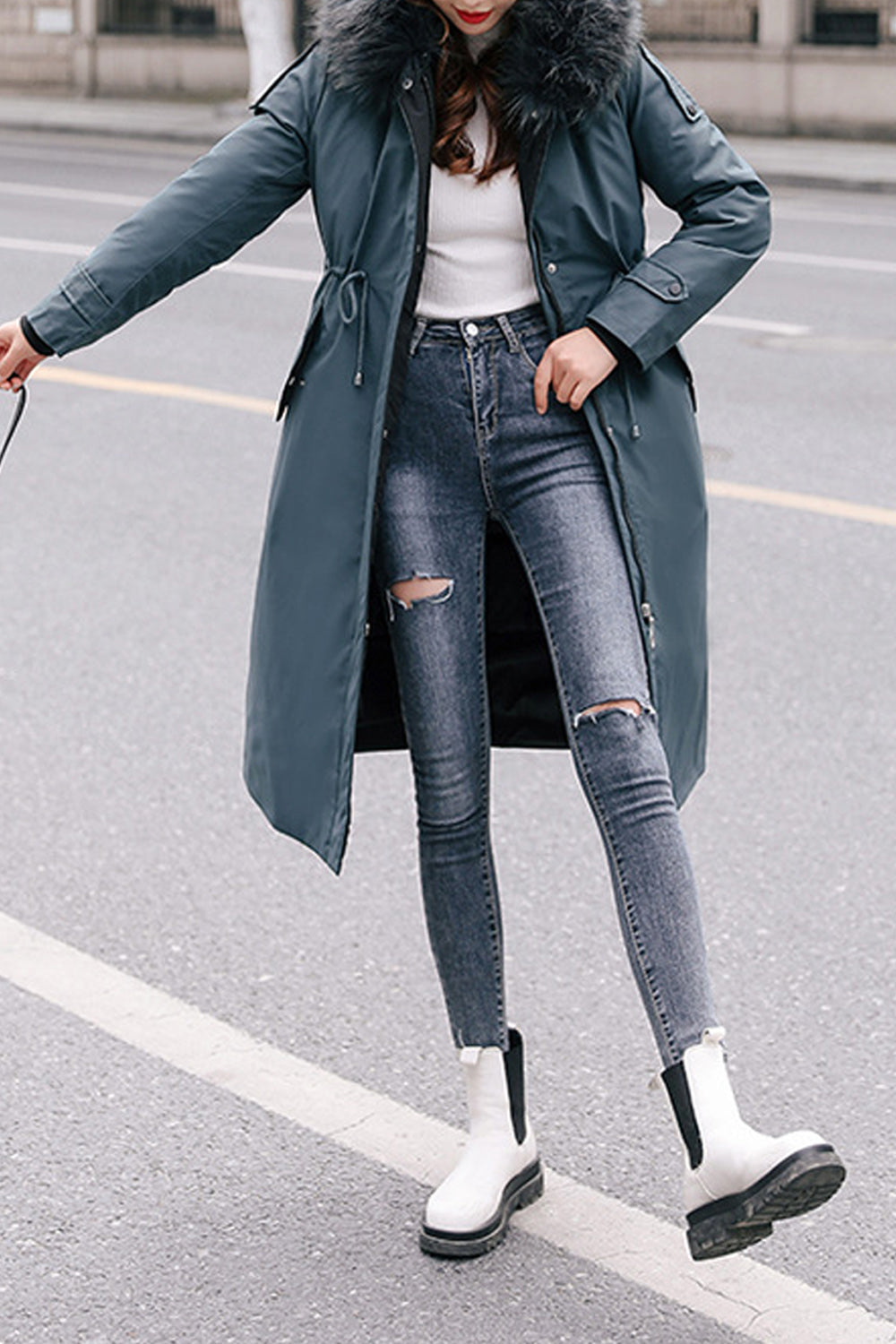 Women Hooded Warm Winter Cotton Padded Long Jacket