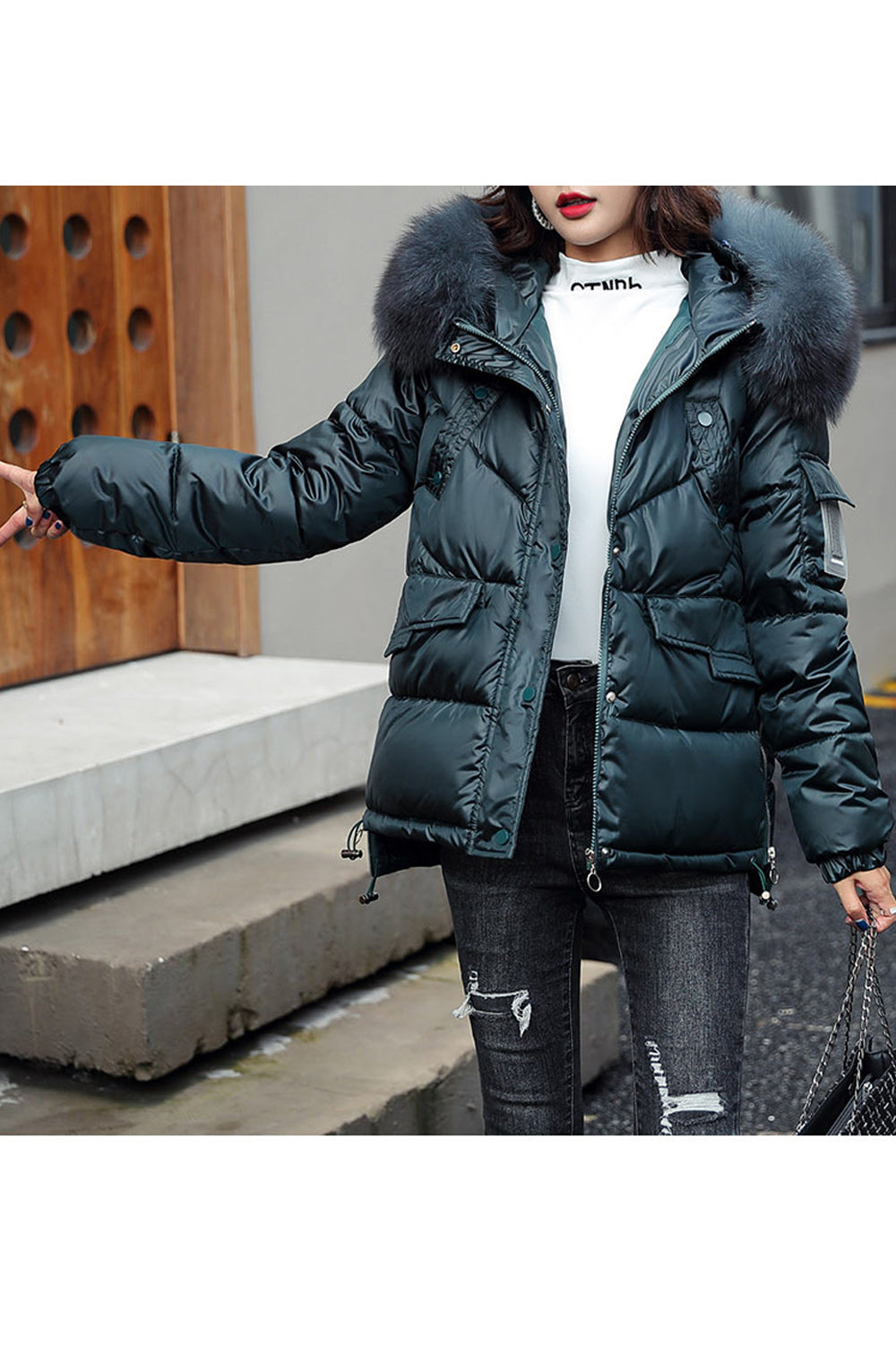 Women Stylish Solid Color Padded Winter Jacket