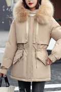 Women Long Slim Cotton Padded Zip Out Winter Jacket