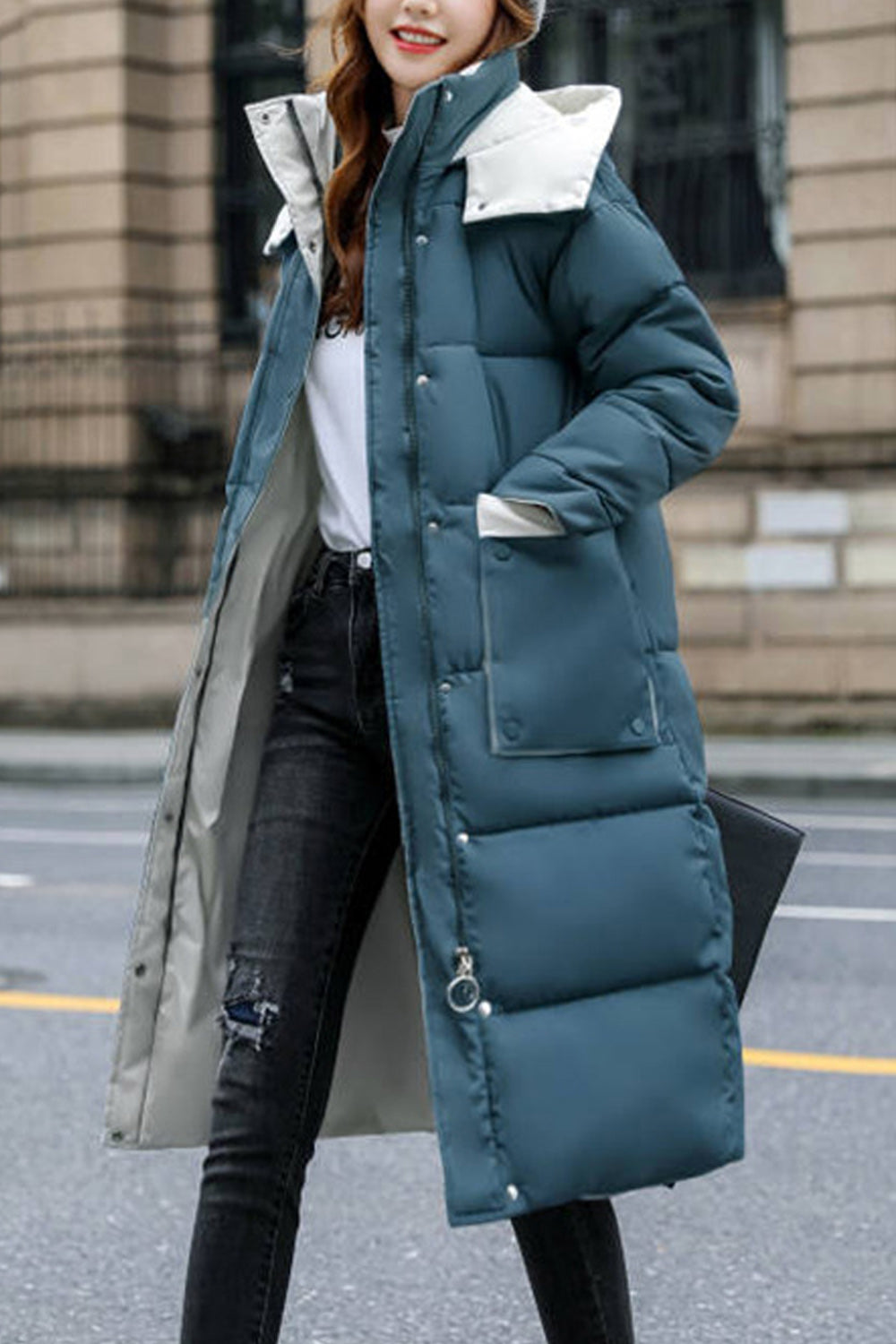 Women Loose Padded Zipper Long Winter Jacket