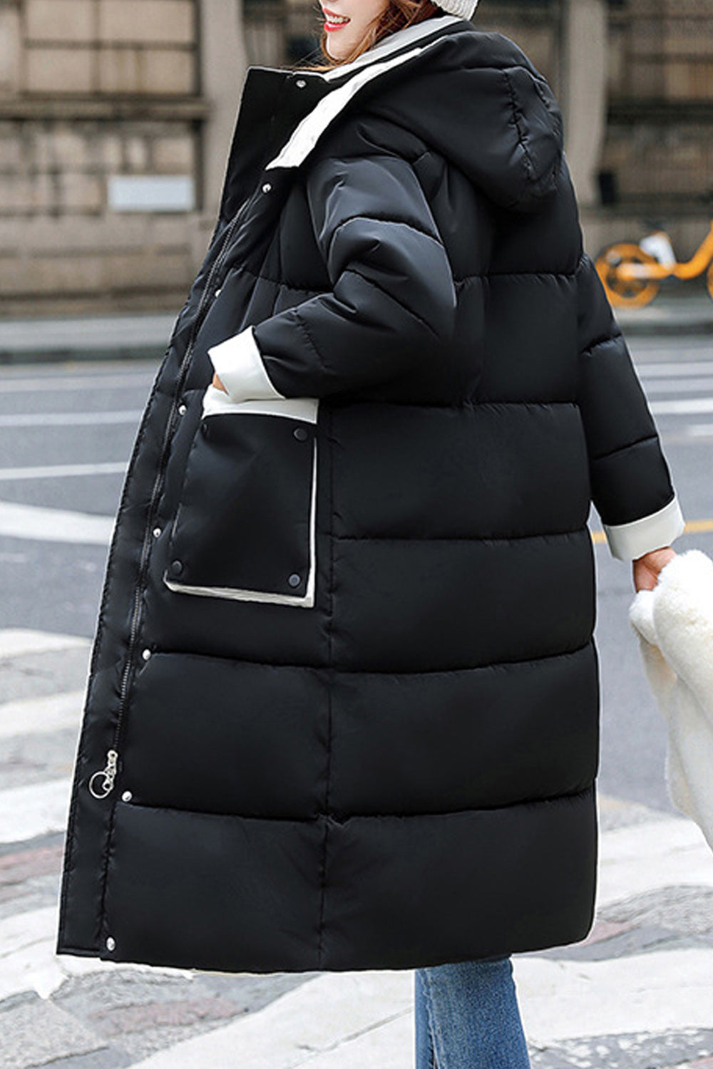 Women Loose Padded Zipper Long Winter Jacket