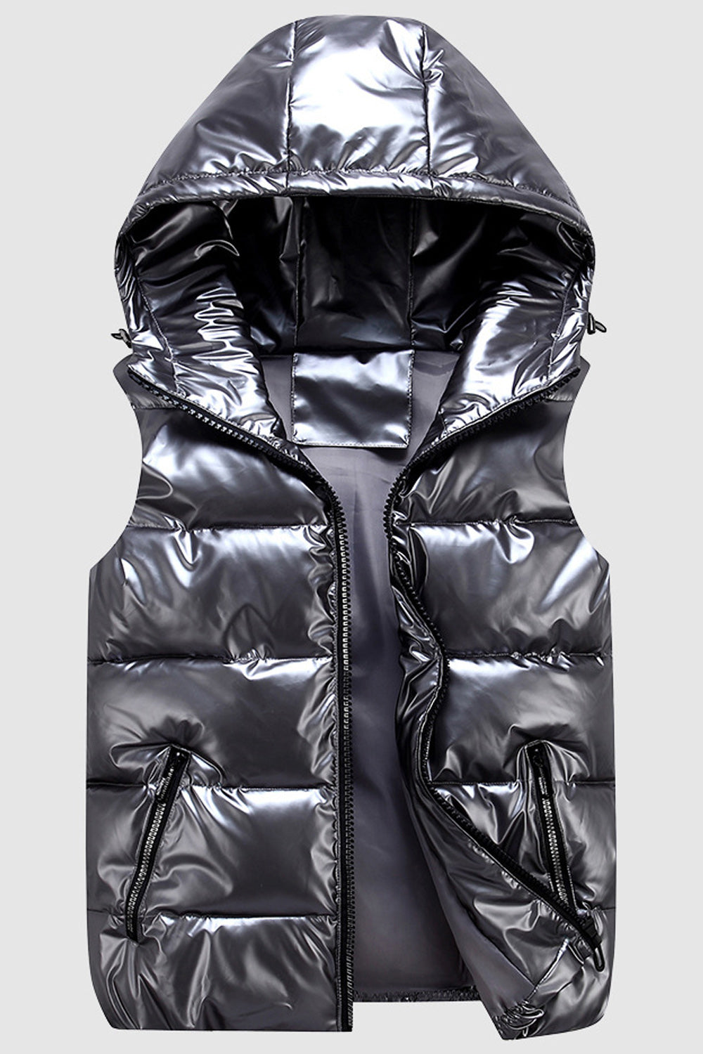 Women Stylish Oblique Pockets Zipper Closure Soft Padded Vest