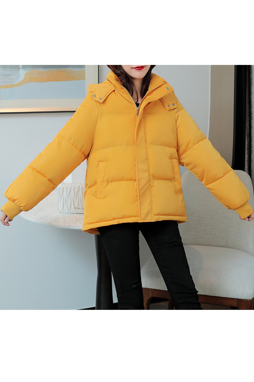 Women Thick Padded Stand Collar Winter Snow Jacket