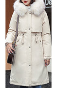 Women Solid Color Fur Hooded Neck Long Length Stylish Jacket