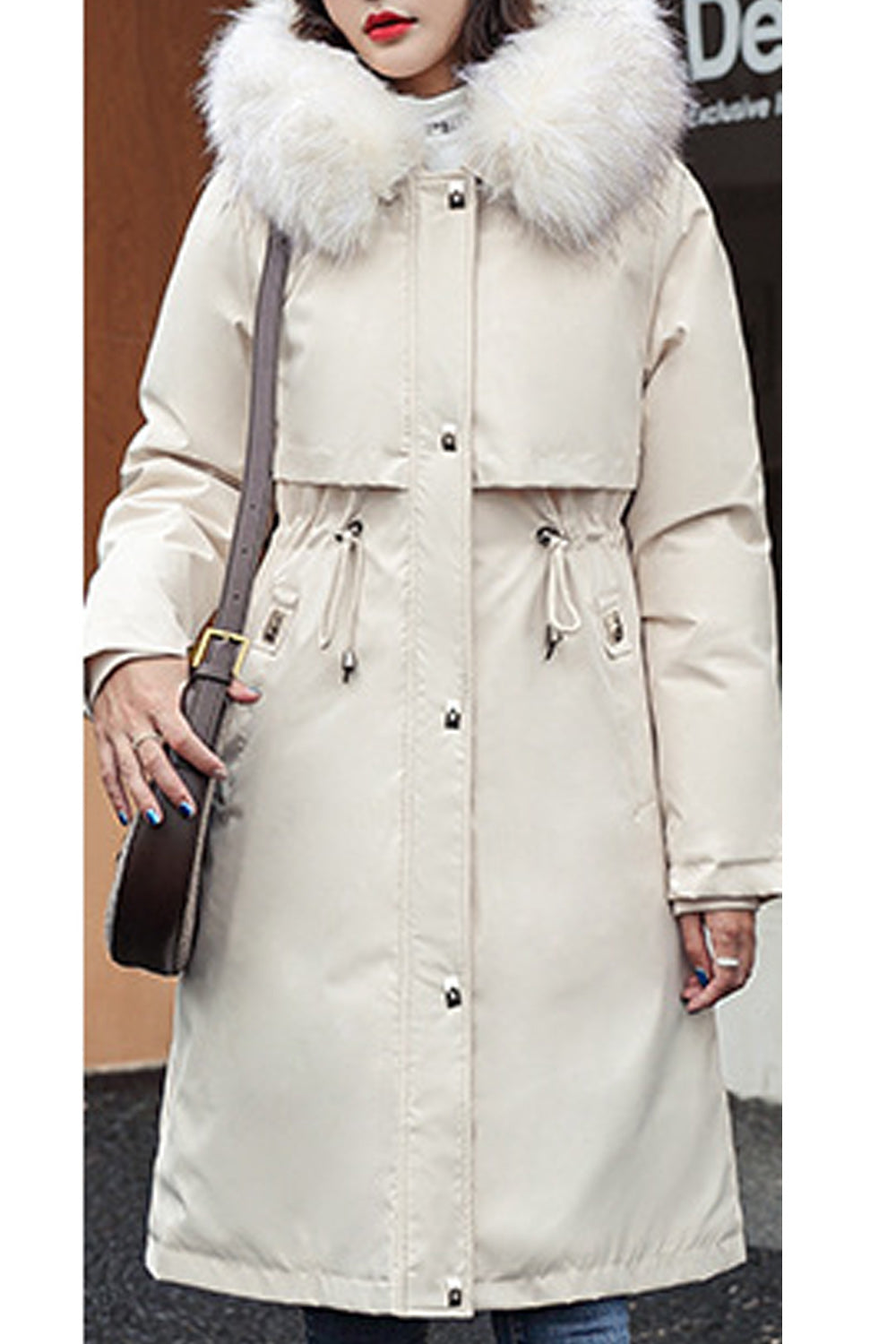 Women Solid Color Fur Hooded Neck Long Length Stylish Jacket