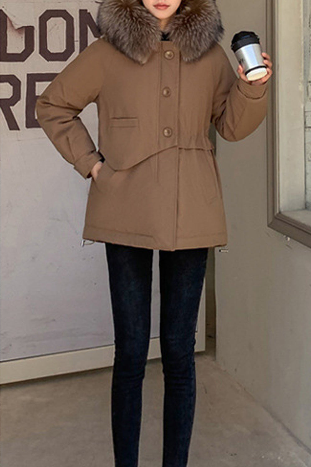 Women Small Collar Snap Button Padded Winter Jacket