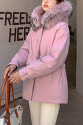 Women Small Collar Snap Button Padded Winter Jacket
