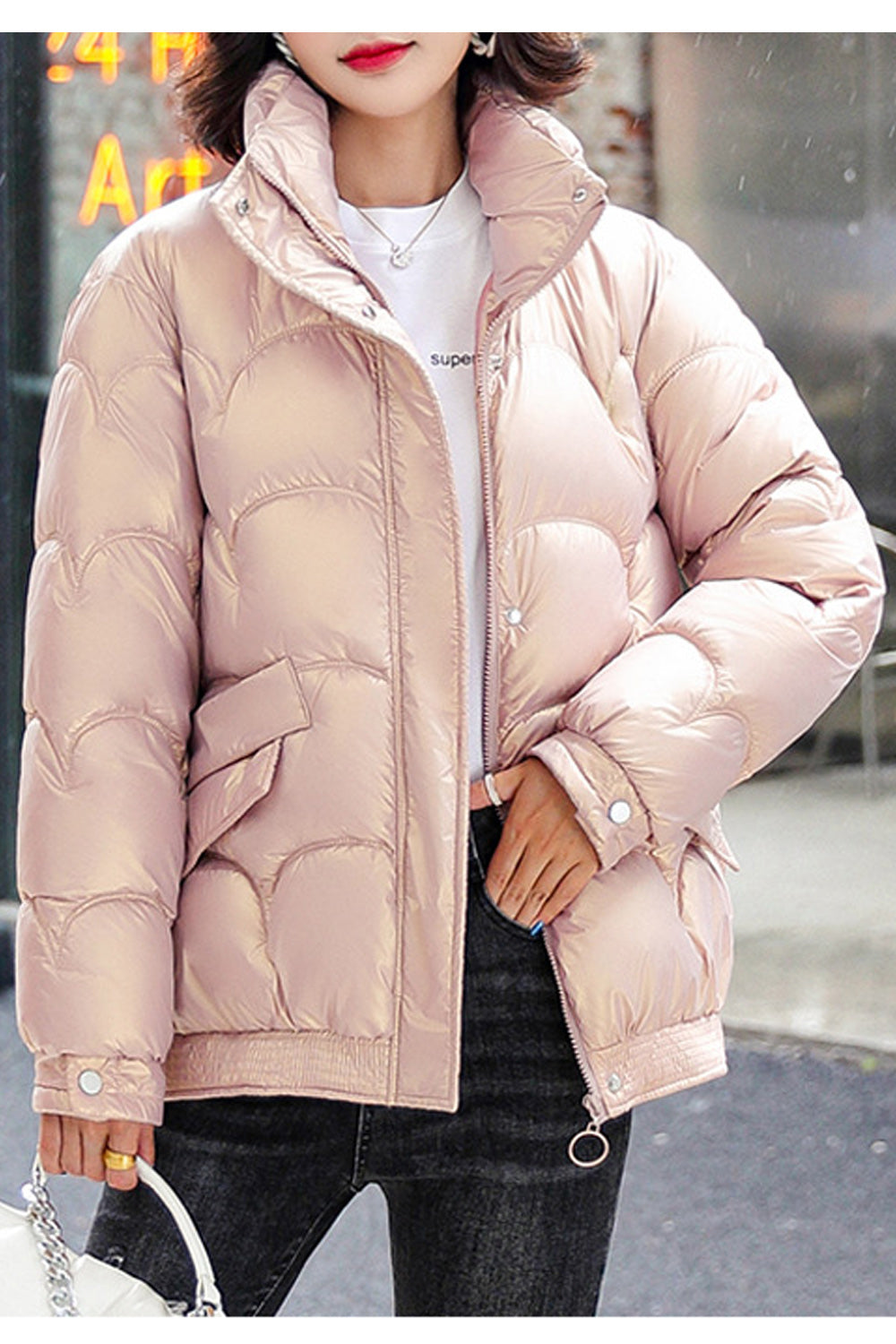 Women Cozy Amazing Long Length Solid Colored Stylish Padded Jacket