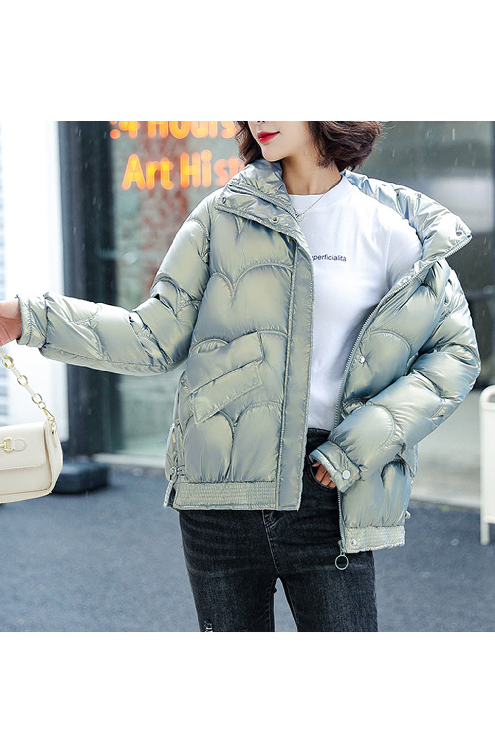 Women Cozy Amazing Long Length Solid Colored Stylish Padded Jacket