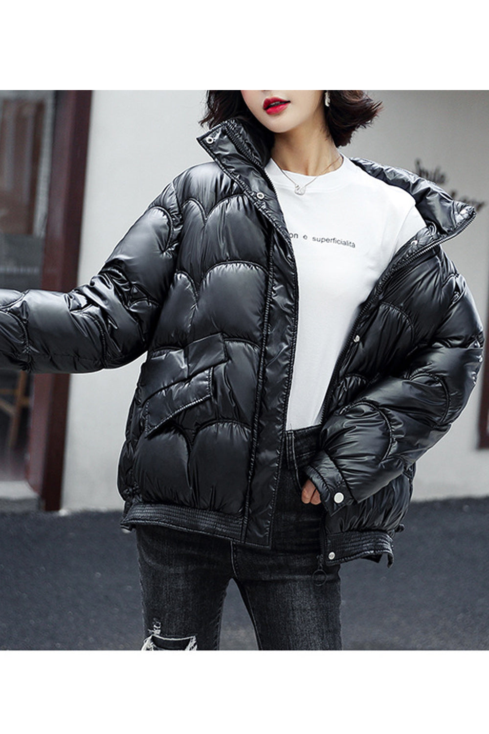 Women Cozy Amazing Long Length Solid Colored Stylish Padded Jacket