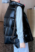 Women Tremendous Solid Color Stand Up Collar Zip Closure Padded Vest