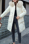 Women Amazing Fluffy Hood Mid Length Long Sleeve Warm Padded Jacket