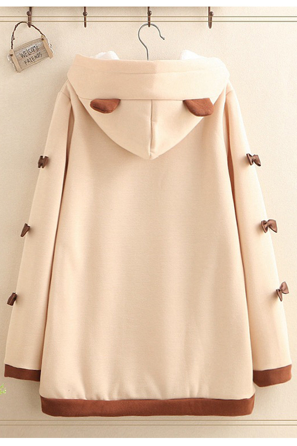Women Bear Printed Solid Color Hooode Neck Hoodie