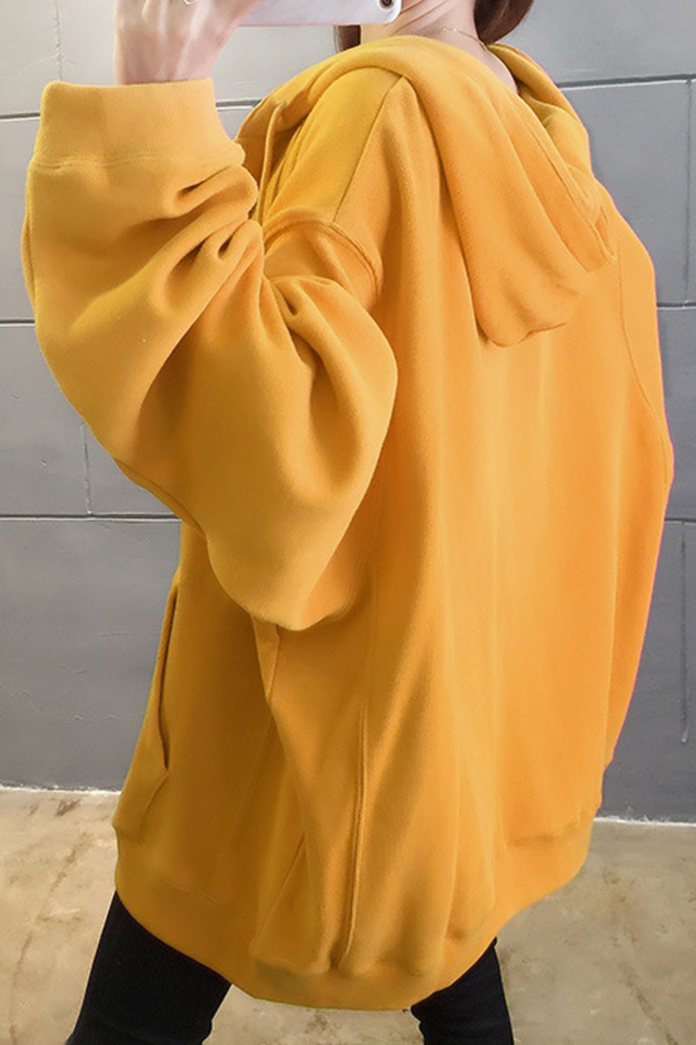 Women Zipper Closure Loose Fit Solid Color Warm Hoodie