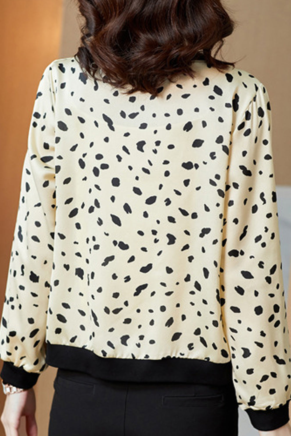 Women Fantastic Prited Pattern Ribbed Cuffs Zipper Closure Style Jacket
