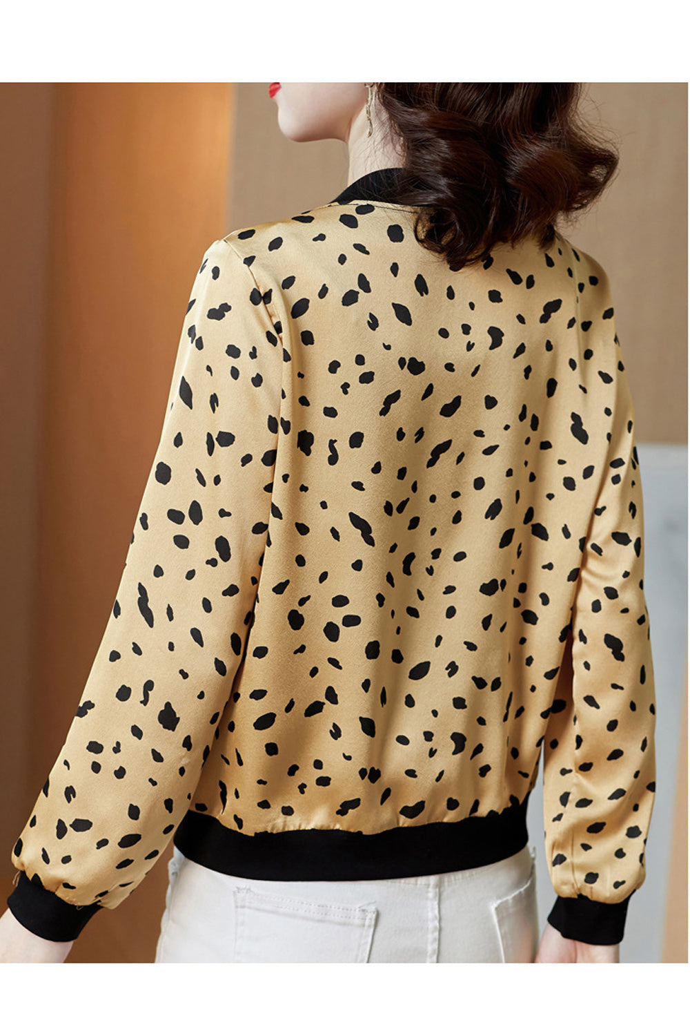 Women Fantastic Prited Pattern Ribbed Cuffs Zipper Closure Style Jacket