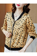 Women Fantastic Prited Pattern Ribbed Cuffs Zipper Closure Style Jacket