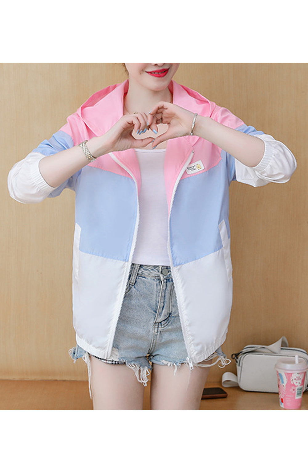 Women Elegent Letter Printed Long Sleeve Hooded Neck Casual Jacket