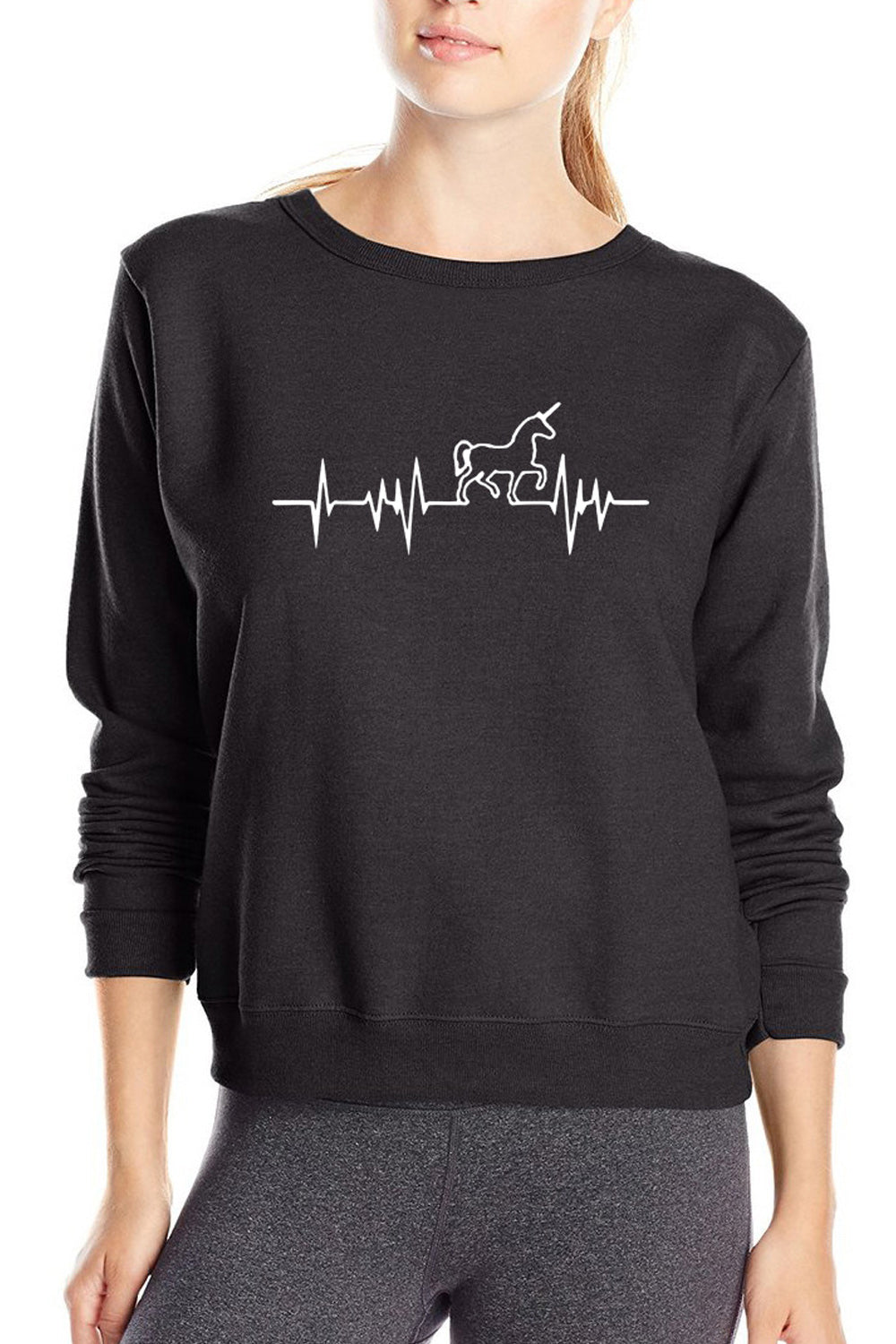 Women Decent Printed Pattern Ribbed Cuff Lightweight Sweatshirt