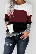 Women Slim Fit Contrast Color Elegant Style Long Sleeve Sweatshirt