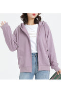 Women Decent Zip Up Regular FIt Solid Color Hoodie