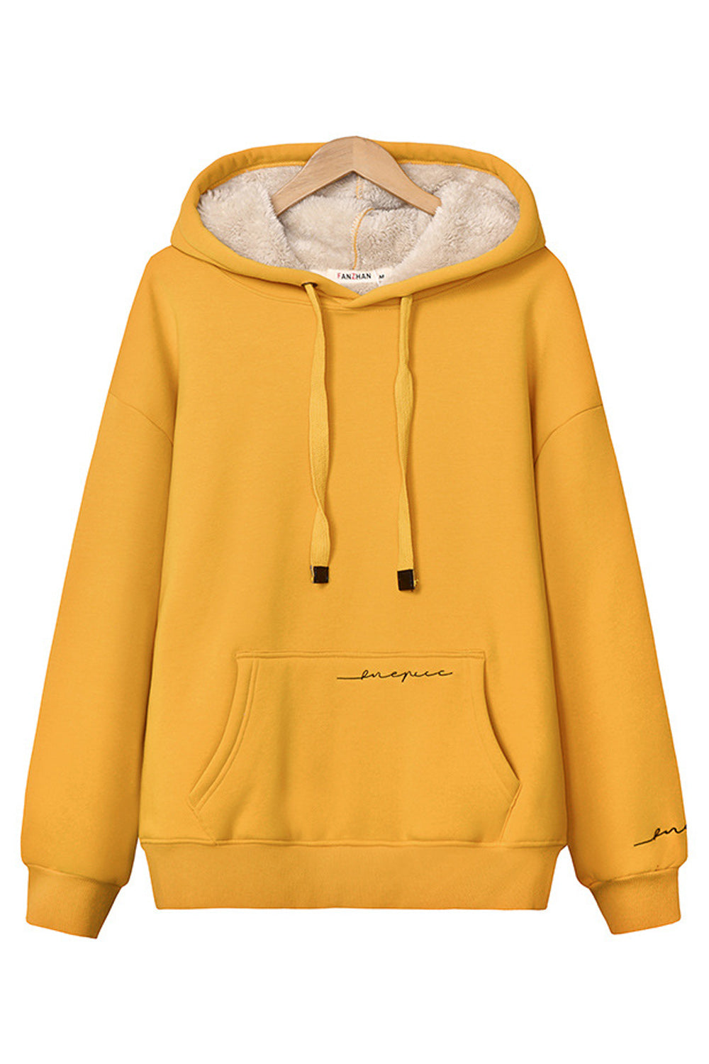 Women Pretty Pocket Style Solid Pattern Ribbed Cuff Warm Pullover Hoodie