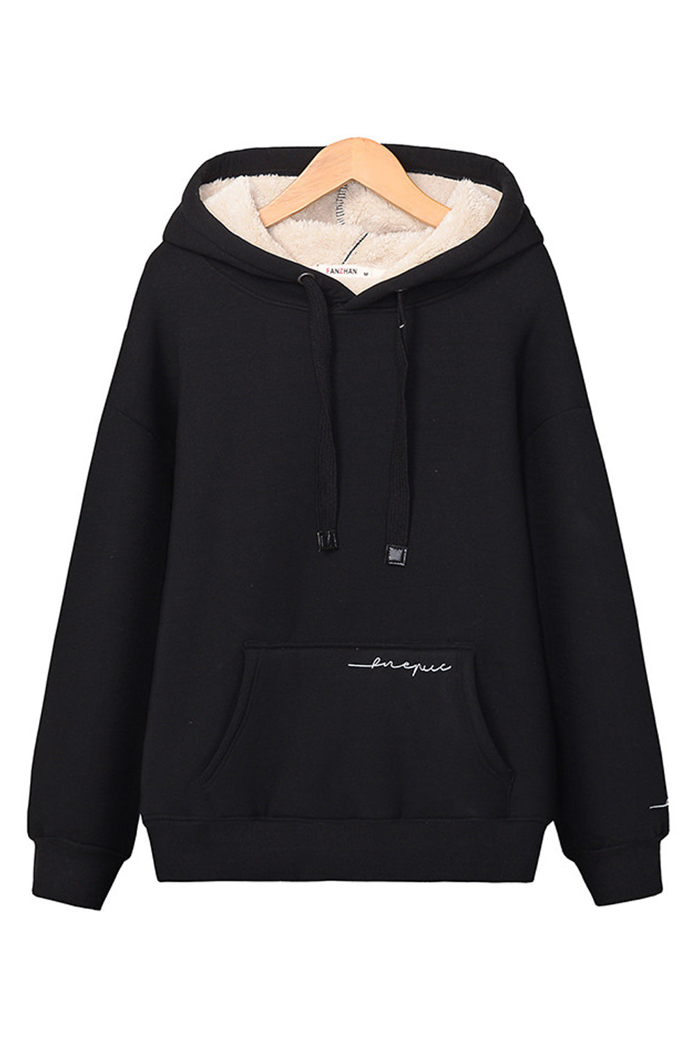 Women Pretty Pocket Style Solid Pattern Ribbed Cuff Warm Pullover Hoodie