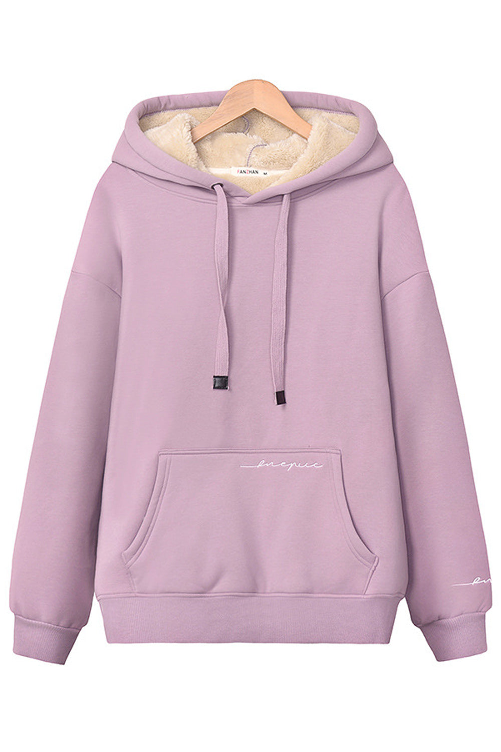 Women Pretty Pocket Style Solid Pattern Ribbed Cuff Warm Pullover Hoodie
