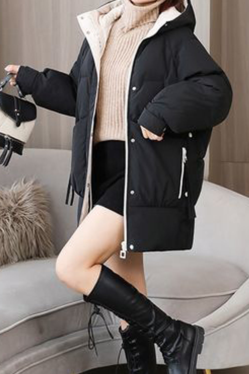 Women Regular Fit Solid Colored Long Sleeve Hooded Style Padded Jacket