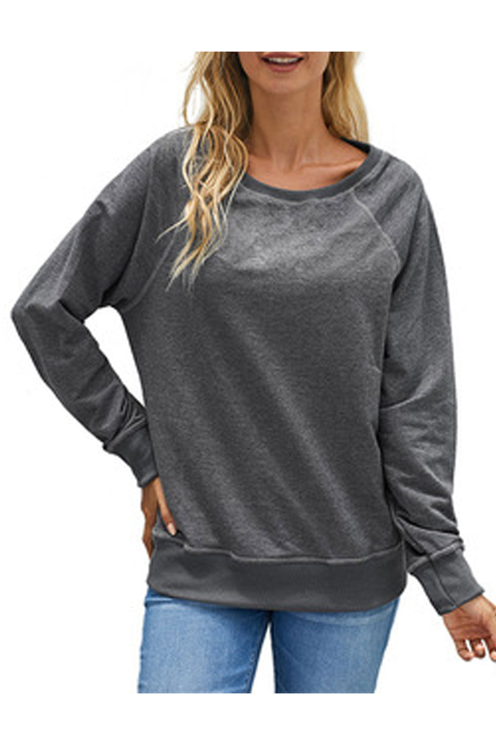 Women Warm Long Sleeve Solid Color Elegant Sweatshirt