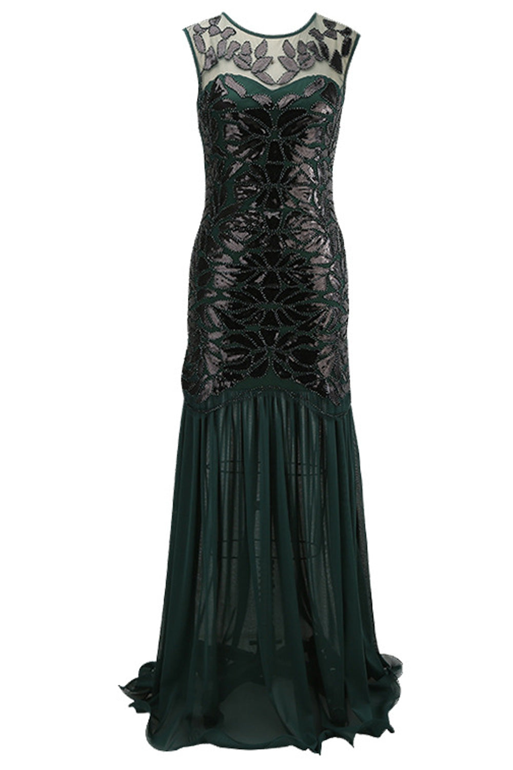 Women Awesome Long Length Sequins Pattern Slim FIt Sleeveless Round Neck Party Dress