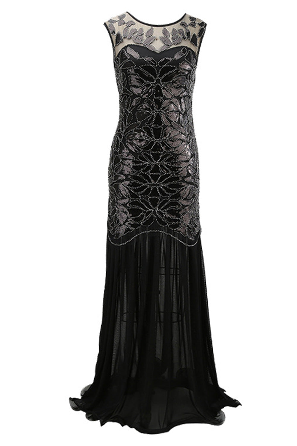 Women Awesome Long Length Sequins Pattern Slim FIt Sleeveless Round Neck Party Dress
