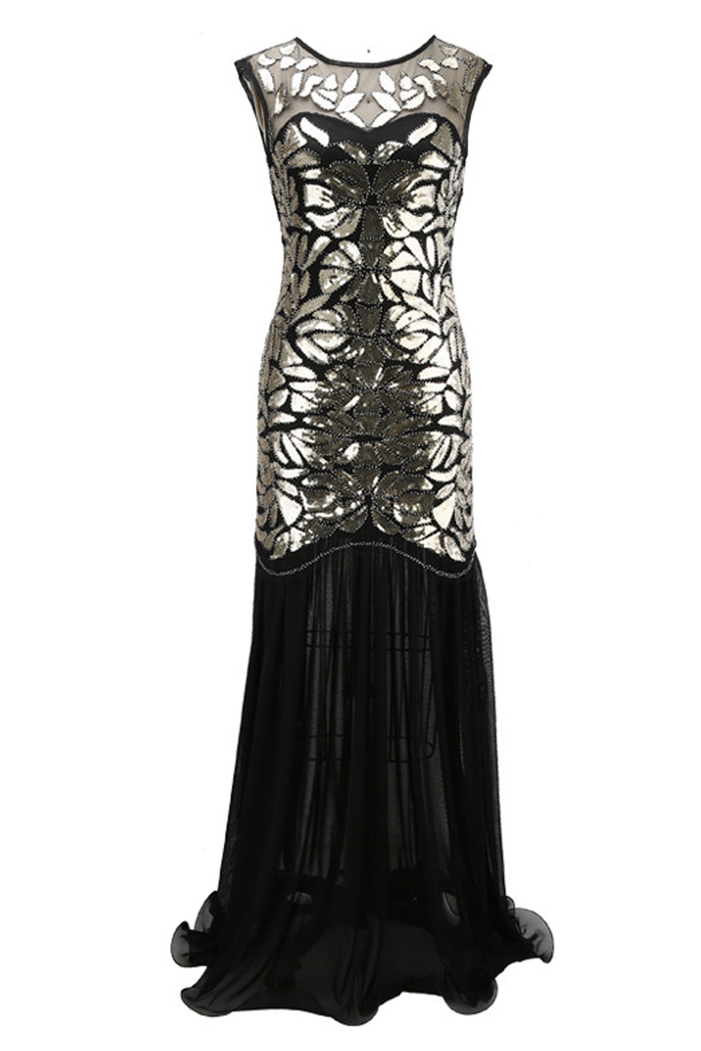 Women Awesome Long Length Sequins Pattern Slim FIt Sleeveless Round Neck Party Dress