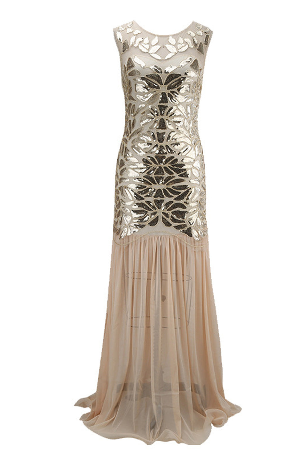 Women Awesome Long Length Sequins Pattern Slim FIt Sleeveless Round Neck Party Dress