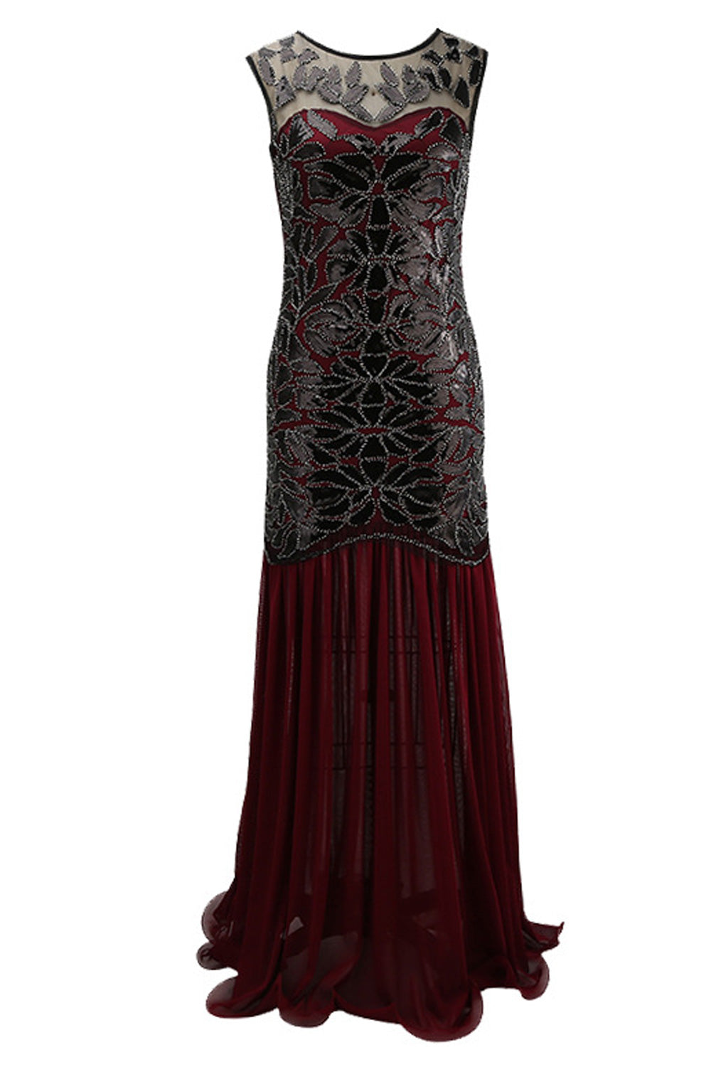 Women Awesome Long Length Sequins Pattern Slim FIt Sleeveless Round Neck Party Dress