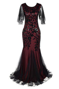 Women Beautiful Sequins Pattern Long Length ROund Neck Short Sleeve Wonderful Dress