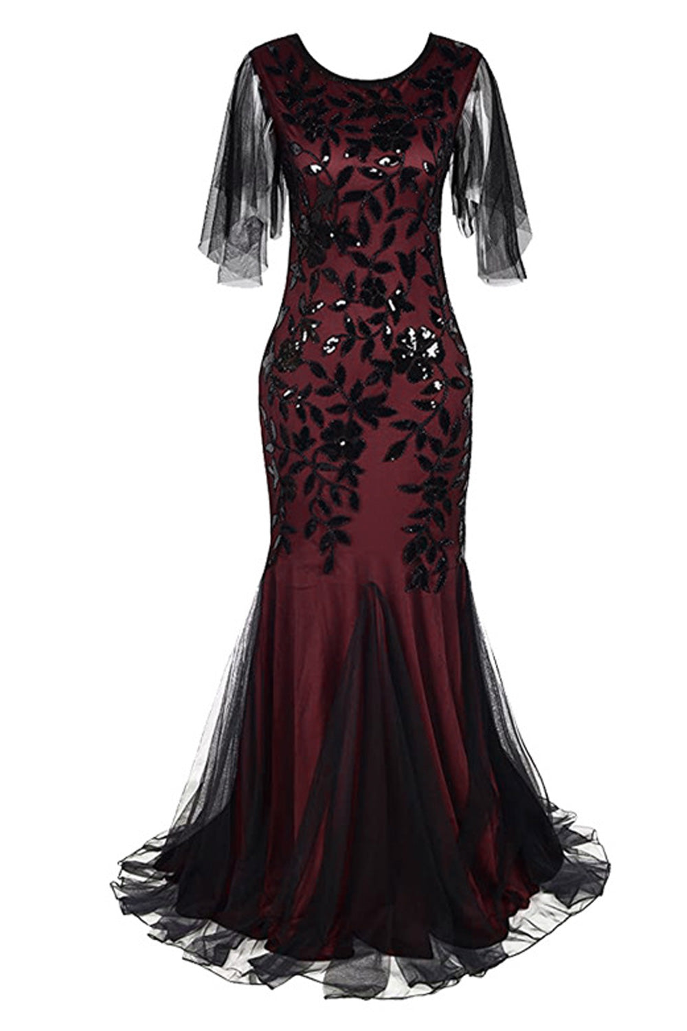 Women Beautiful Sequins Pattern Long Length ROund Neck Short Sleeve Wonderful Dress