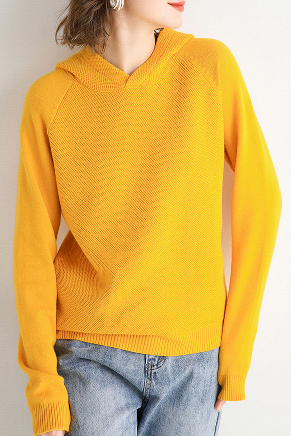 Women Trendy Hooded Neck Ribbed Cuff Solid Colored Winter Warm Hoodie