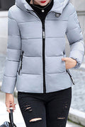 Women Delightful Solid Colored Long Sleeve Hooded Neck Zipper Closure Winter Warm Padded Jacket