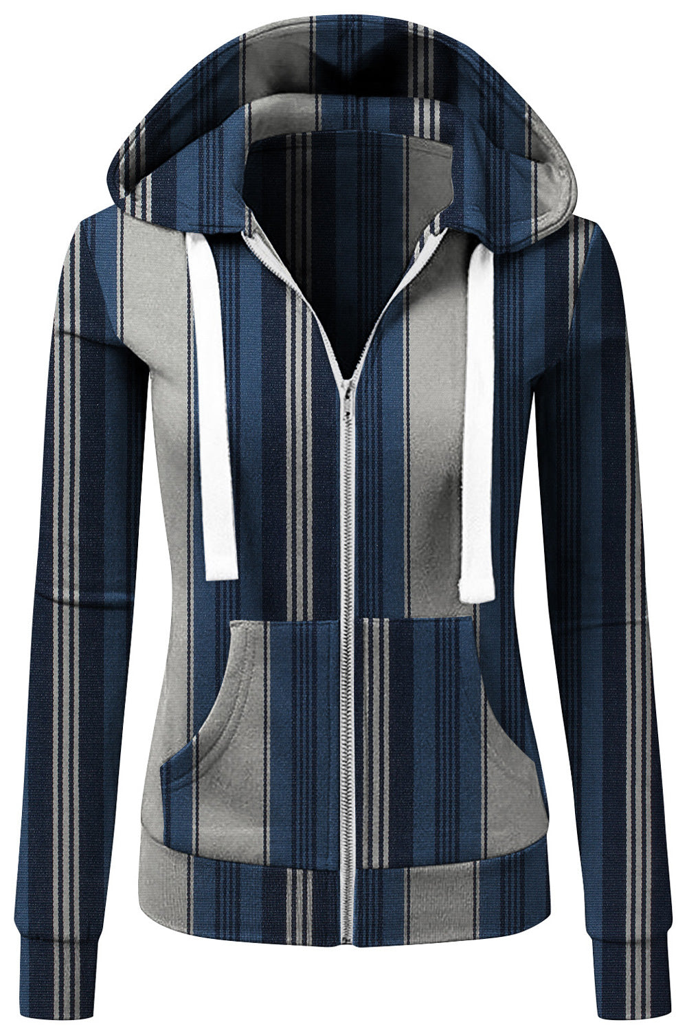 Women Amazing Printed Pattern Ribbed Cuff Slim Fit Style Hooded Neck Zipper Closure Dress