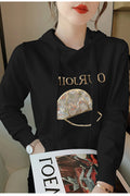 Women Fastastic Lightweight Soft Printed Pattern Long Sleeve Hooded Neck Drawstring Warm Hoodie