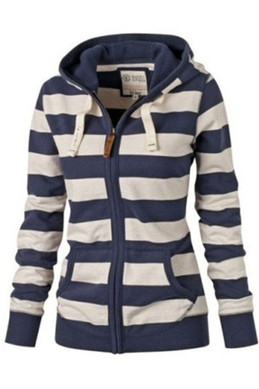 Women Thick Striped Hat Neck Jacket