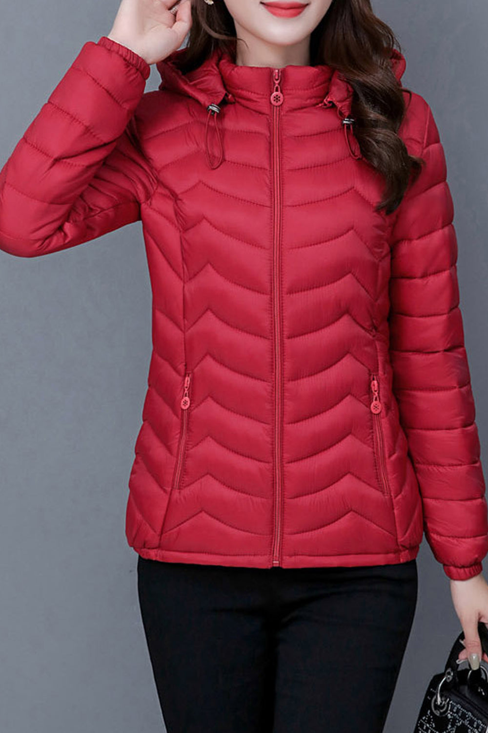 Women Solid Pattern Warm Long Sleeve Amazing Hood Zipper Pocket Winter Casual Padded Jacket
