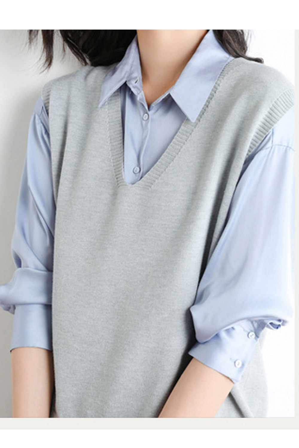 Women Sleeveless Winter Solid Colored Loose V-Neck Trendy Simple Vest Sweater